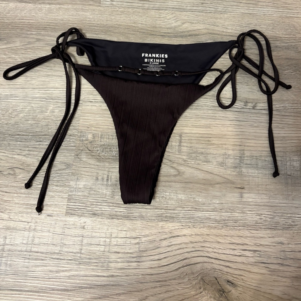 Frankie's Bikinis Ribbed Black Tie-Side Bikini Bottoms